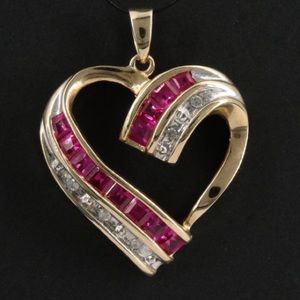 10K Gold Diamond and Ruby Heart Pendant
